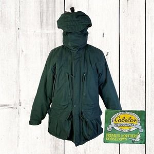 Cabelas Mens S Green Premium Goose Down‎ Hooded Zip Parka Winter Coat